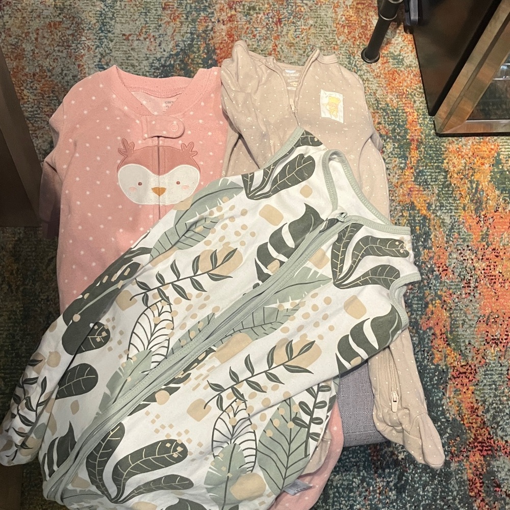 Bundle Kids Pajama Sleep Sacks with Leaf-Print Zip Front